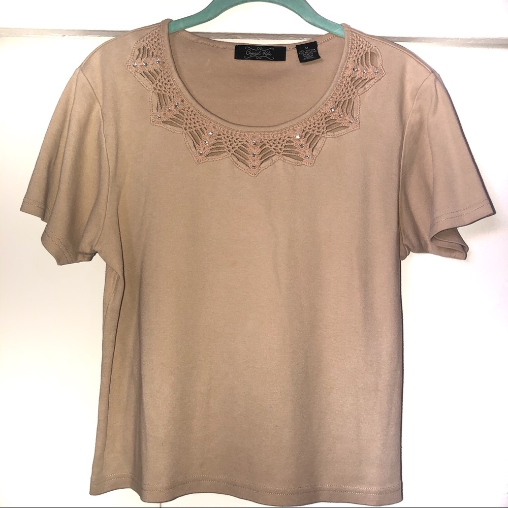 Crystal Kobe- Tan Woman Shirt w/ neckline design